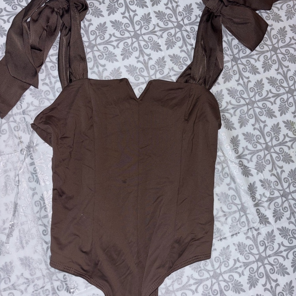 Brown Bodysuit with Bow Straps